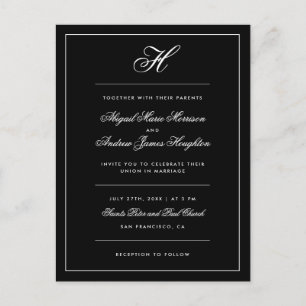 Invitation Carte Postale Mariage noir et blanc élégant de manuscrit de