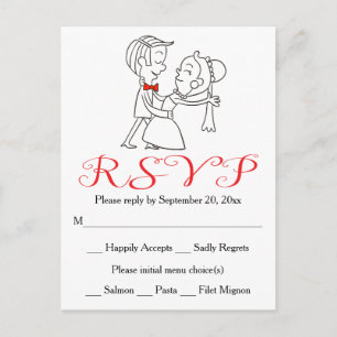 Invitation Carte Postale Mariage noir et blanc rouge de jeune mariée et de