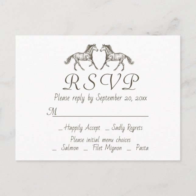 Invitation Carte Postale Mariage occidental RSVP Cheval Rustique Pays (Devant)