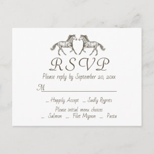 Invitation Carte Postale Mariage occidental RSVP Horse Rustic Horses Pays