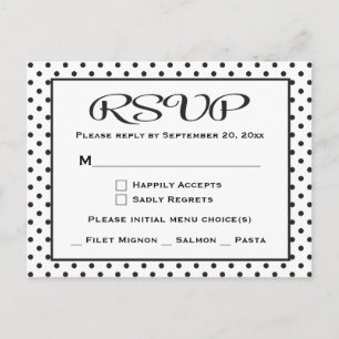 Invitation Carte Postale Mariage/Parti Pois RSVP noir et blanc