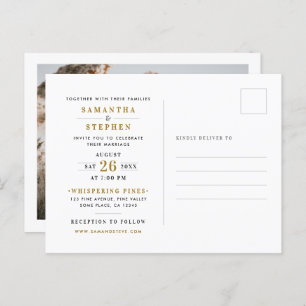 Invitation Carte Postale Mariage photo moderne Champagne Gold