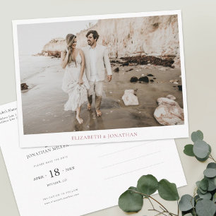 Invitation Carte Postale Mariage photo personnalisé simple et moderne Enreg