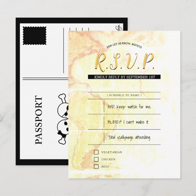 Invitation Carte Postale mariage pirate inserts rsvp (Devant / Derrière)