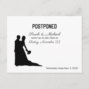 Invitation Carte Postale Mariage reporté Date silhouette noir et blanc