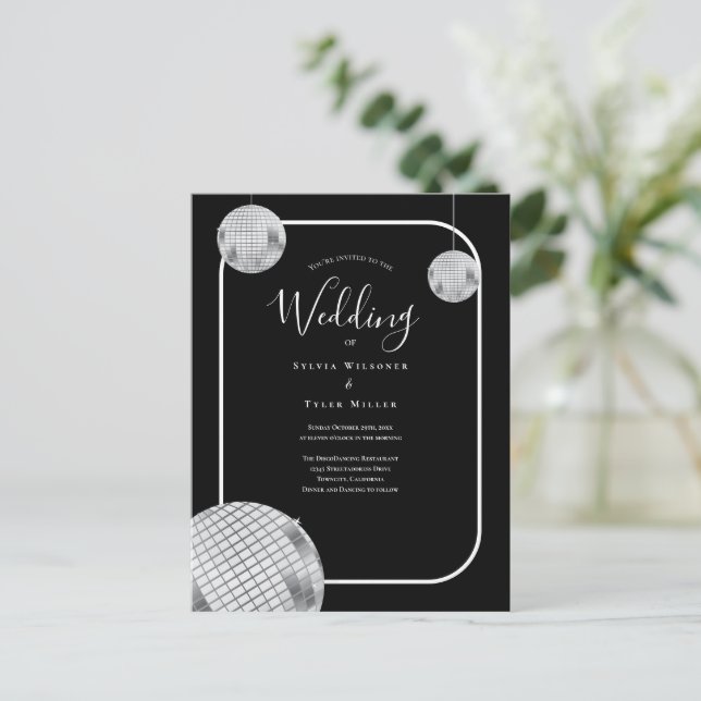 Invitation Carte Postale Mariage rétro Disco (Debout devant)