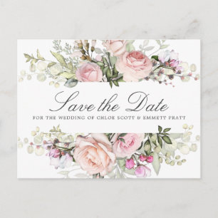 Invitation Carte Postale Mariage rose floral Photographie Enregistrer la da