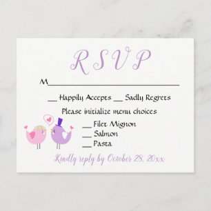 Invitation Carte Postale Mariage RSVP Colombes Amour Rose Lavande Mariage
