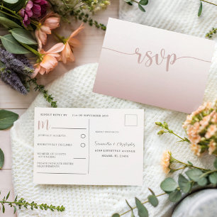 Invitation Carte Postale Mariage RSVP or Rose simple