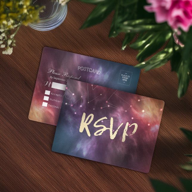 Invitation Carte Postale Mariage RSVP Répondre Galaxy Nebula Constellations (Créateur téléchargé)