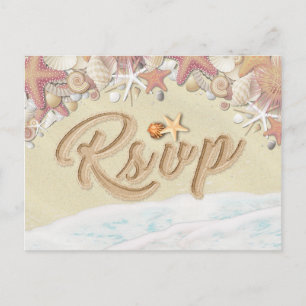 Invitation Carte Postale Mariage RSVP Summer Sandy Beach Starfish Seashell