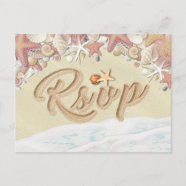 Invitation Carte Postale Mariage RSVP Summer Sandy Beach Starfish Seashell (Devant)