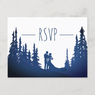 Invitation Carte Postale Mariage rustique dans la forêt de pins de montagne