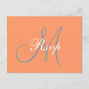 Invitation Carte Postale Mariage simple orange gris monogramme RSVP