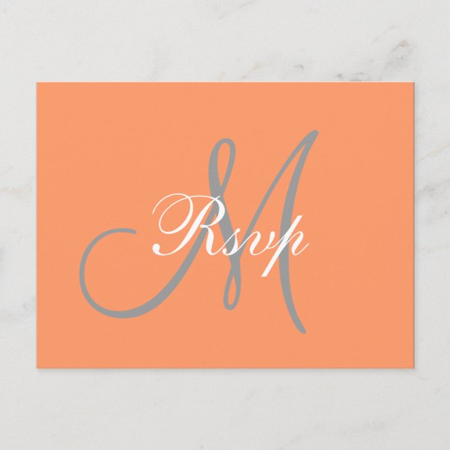 Invitation Carte Postale Mariage simple orange gris monogramme RSVP (Devant)