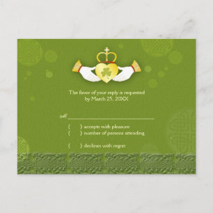 Invitation Carte Postale Mariage traditionnel irlandais vert RSVP