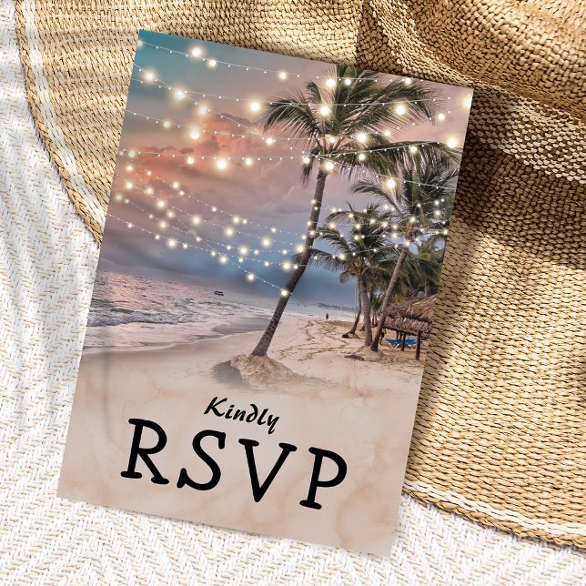Invitation Carte Postale Mariage Tropical Vintage Beach Lights RSVP (Créateur téléchargé)