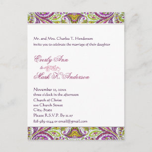 Invitation Carte Postale Mariage vert et rose