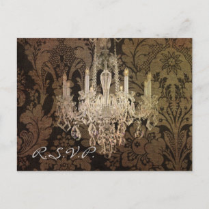 Invitation Carte Postale Mariage vintage de lustre damassé