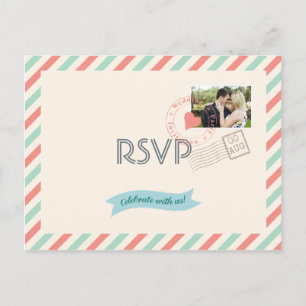 Invitation Carte Postale Mariage vintage par avion RSVP avec photo
