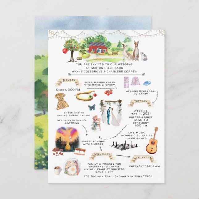 Invitation Carte Postale Mariage Week-end Ashton Hills Itinéraire Invitatio (Devant / Derrière)