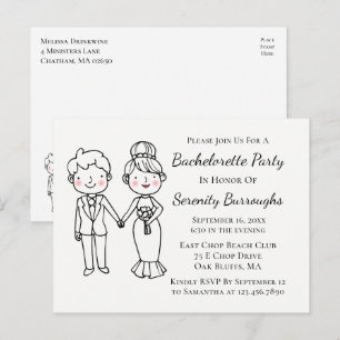 Invitation Carte Postale Marié de dessin animé pour une fête de bachelorett