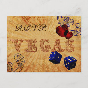 Invitation Carte Postale marine bleu dés Vintage Vegas mariage rsvp