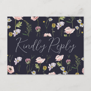 Invitation Carte Postale Marine Blue Flower Boho Garden Mariage RSVP