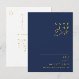Invitation Carte Postale Marine minimaliste moderne bleu   Gold Enregistrer