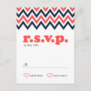 Invitation Carte Postale Marine moderne et Coral Chevron & Lovebirds Mariag