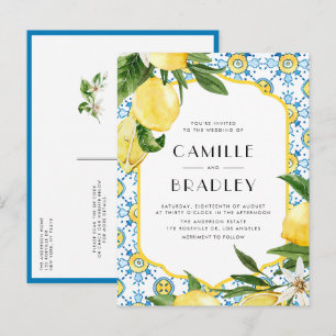 Invitation Carte Postale Marocain Carreaux Motif et citrons QR Code Mariage