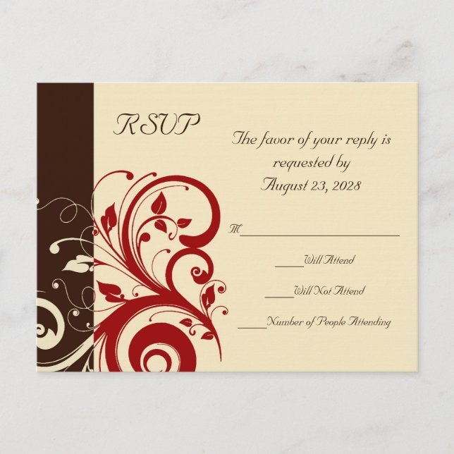 Invitation Carte Postale Marron/Crème/Rouge Spirale inversée (Devant)