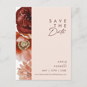 Invitation Carte Postale Marsala Autumn Floral Blush Enregistrer La Date Ca