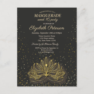 Invitation Carte Postale Mascarade, Confetti Masque Sweet 16