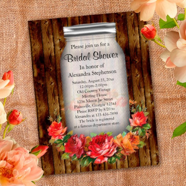 Invitation Carte Postale Mason Jar Flower Fête des mariées de couronne (Créateur téléchargé)
