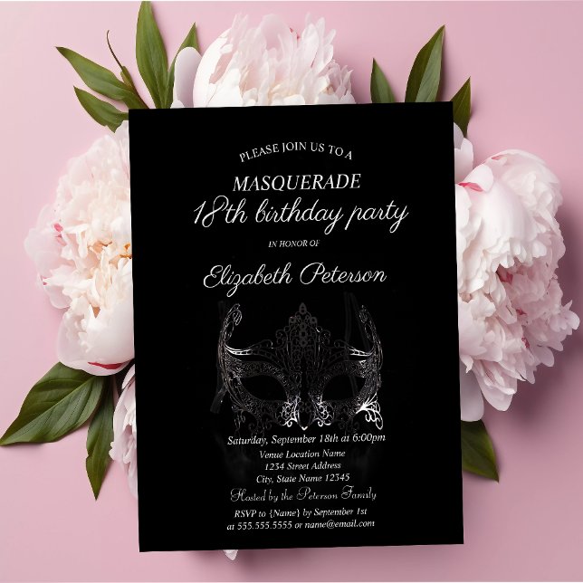 Invitation Carte Postale Masque d'argent Masquerade 18e anniversaire (Créateur téléchargé)