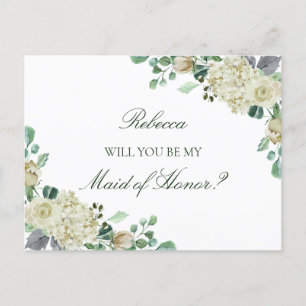 Invitation Carte Postale Megan Greenery Maid of Honor Bridesmaid Propositio