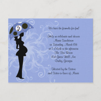 Invitation Carte Postale Mère moderne bleue avec parapluie