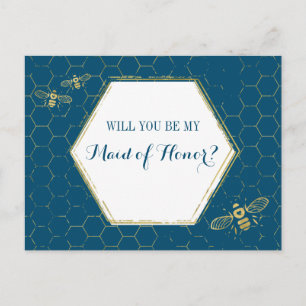 Invitation Carte Postale Miel Abeille Turquoise Or Custom Maid of Honor Pro
