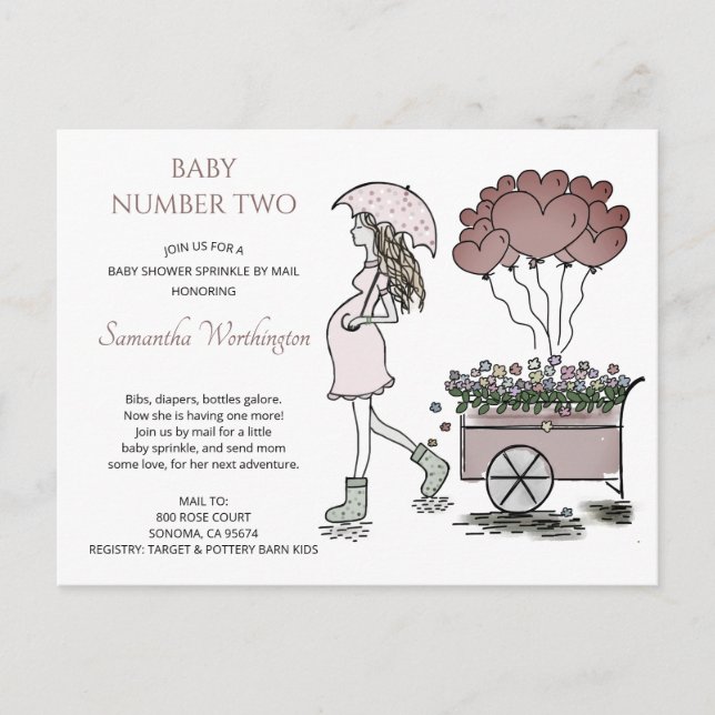 Invitation Carte Postale Mignonne Mère Enceinte Baby Sprinkle Douche Par Co (Devant)