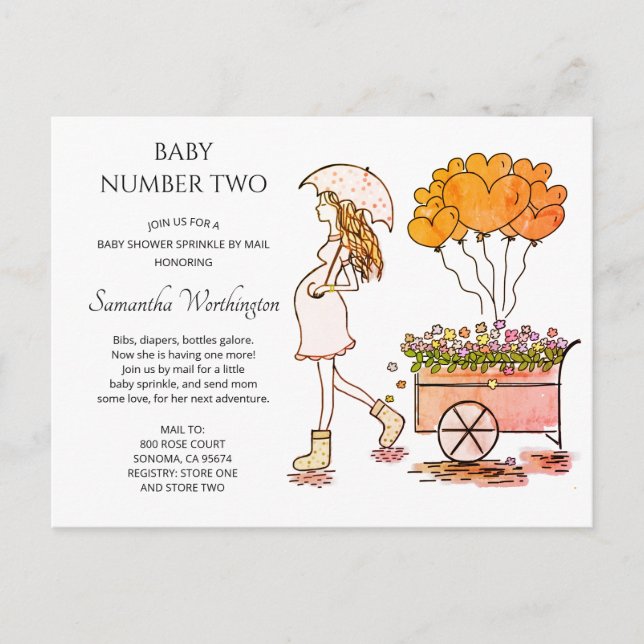 Invitation Carte Postale Mignonne Mère Enceinte Baby Sprinkle Douche Par Ma (Devant)