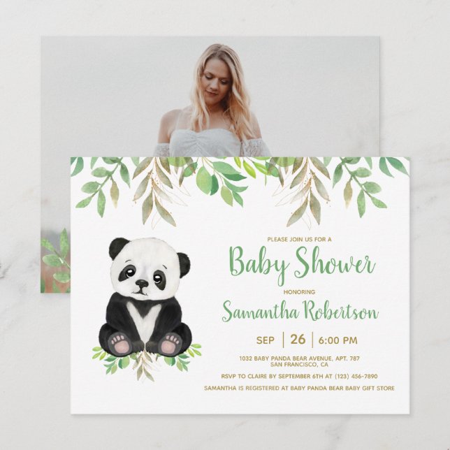 Invitation Carte Postale Mignonne Ours Vert Aquarelle Sexe Neutre Photo (Devant / Derrière)