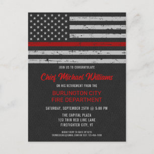 Invitation Carte Postale Mince Red Line Fire Academy Pompier retraite