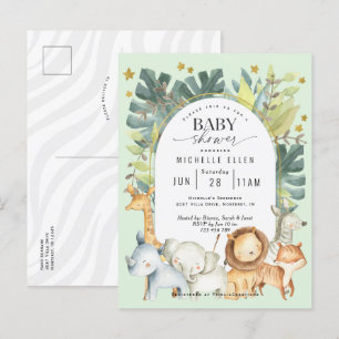 Invitation Carte Postale Mint bébé garçon douche Jungle animaux safari