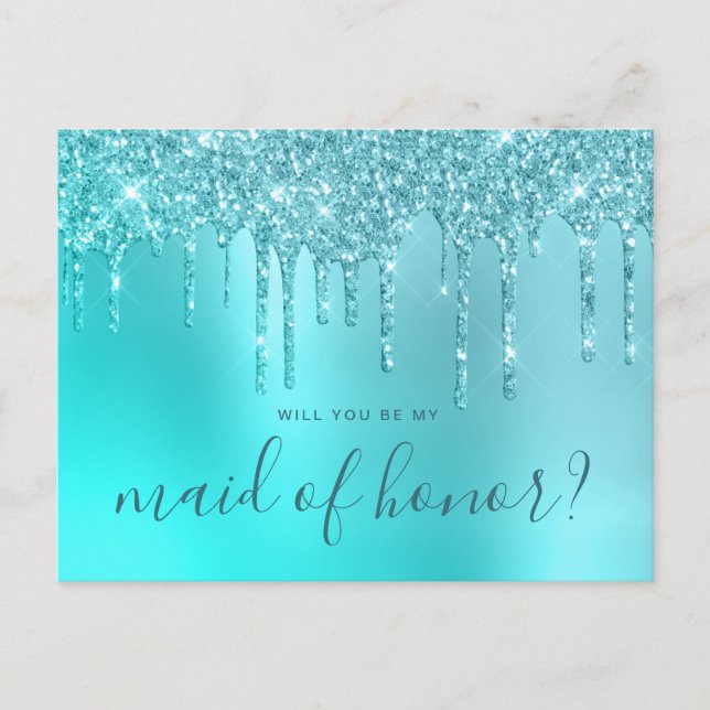 Invitation Carte Postale Mint parties scintillant gouttes tu seras ma bonne (Devant)