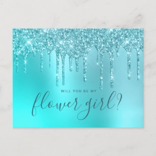 Invitation Carte Postale Mint parties scintillant gouttes tu seras ma fille