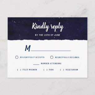 Invitation Carte Postale Minuit Bleu Aquarelle Galaxy Mariage RSVP