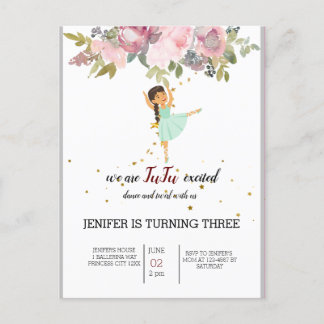 Invitation Carte Postale Minuscule danseur | Ballet Floral rose Fête Annive