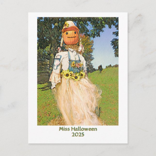 Invitation Carte Postale Miss Halloween 2025/Femme de paille/invitation de  (Devant)