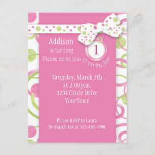 Invitation Carte Postale Mod Circles Girl's 1st Birthday Postcard Invitatio